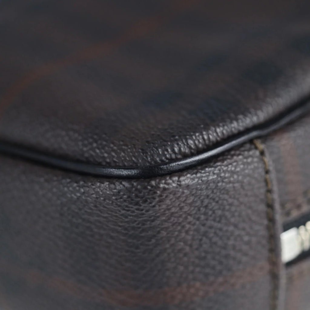 Pre-Owned BURBERRY Clutch Plaid Second PVC Burberry Dark Brown Bag (Good) Leather