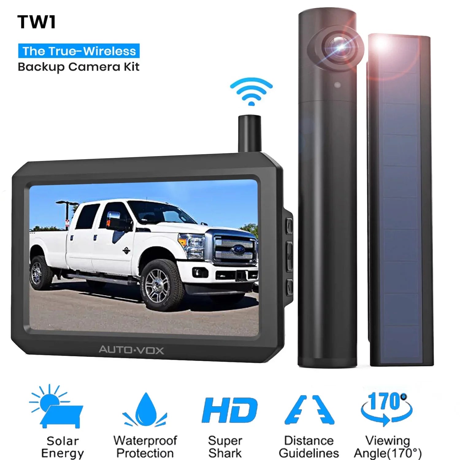 Solar Channel 2 Panel Trucks Trailers Back License Camera Rear Wireless with Auto-Vox Plate (TW1) Wireless Campervans, Camera View for Solar Up for Backup