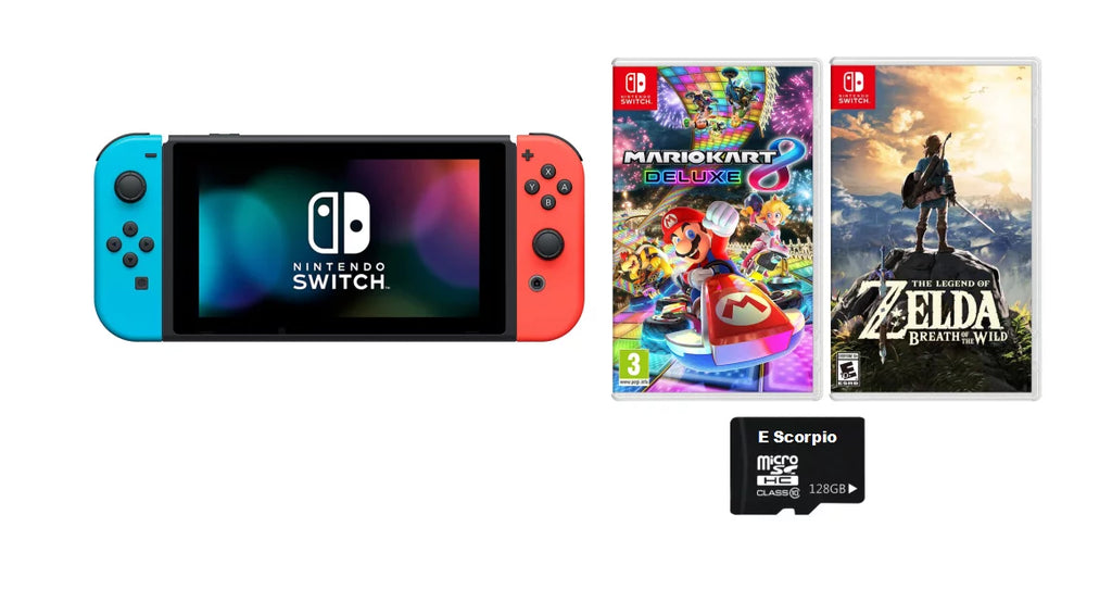 Breath and Switch of Mario Online 3 Wild Deluxe Kart the Console Legend Red 8 and Months Membership Joy-Con, Bundle: Neon Switch with Switch /The of Zelda: Blue 32GB