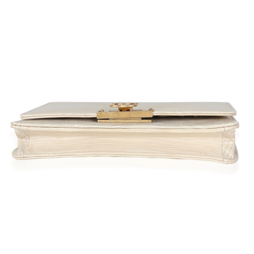 Chain Pre-Owned on Metallic Golden Gold Class Chanel Wallet Lizard