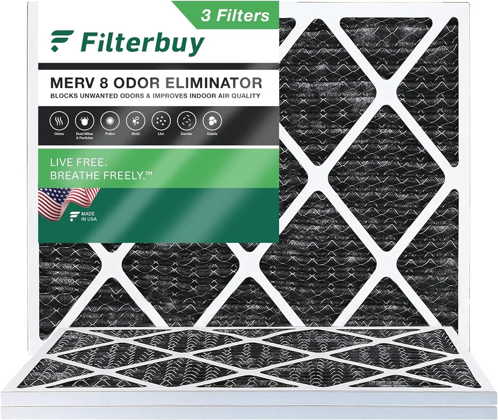 Carbon Furnace Pleated with (3-Pack) Filters Air MERV 8 Activated Odor 16x20x1 AC Eliminator Filterbuy HVAC
