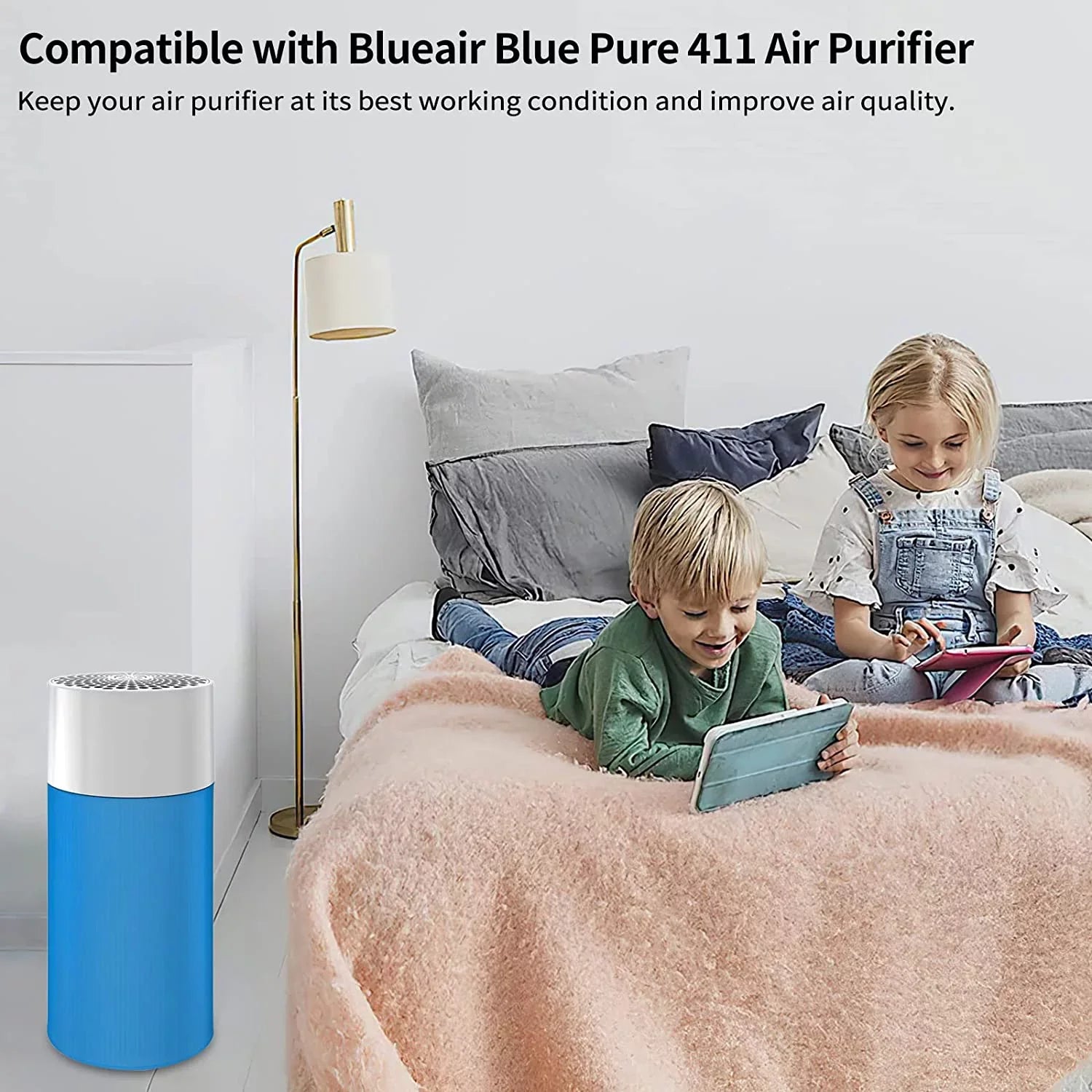 Blueair 2PCS Filter Carbon Replacement 2PCS 411 Blue Particle Filter Including Pure Blue Air Pre-filter for 411, KEEPOW and Fabric Purifier