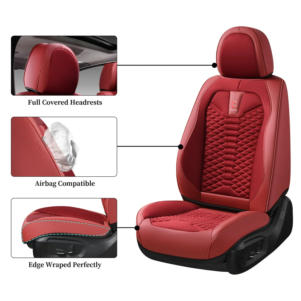 Most Seat Breathable Front SUV & Leather Auto Fabric Interior Sedans Car Back Car Fit Women, Seats Red for Pickup Seat Universal 5 Coverado Full Covers Set Trucks Protectors,
