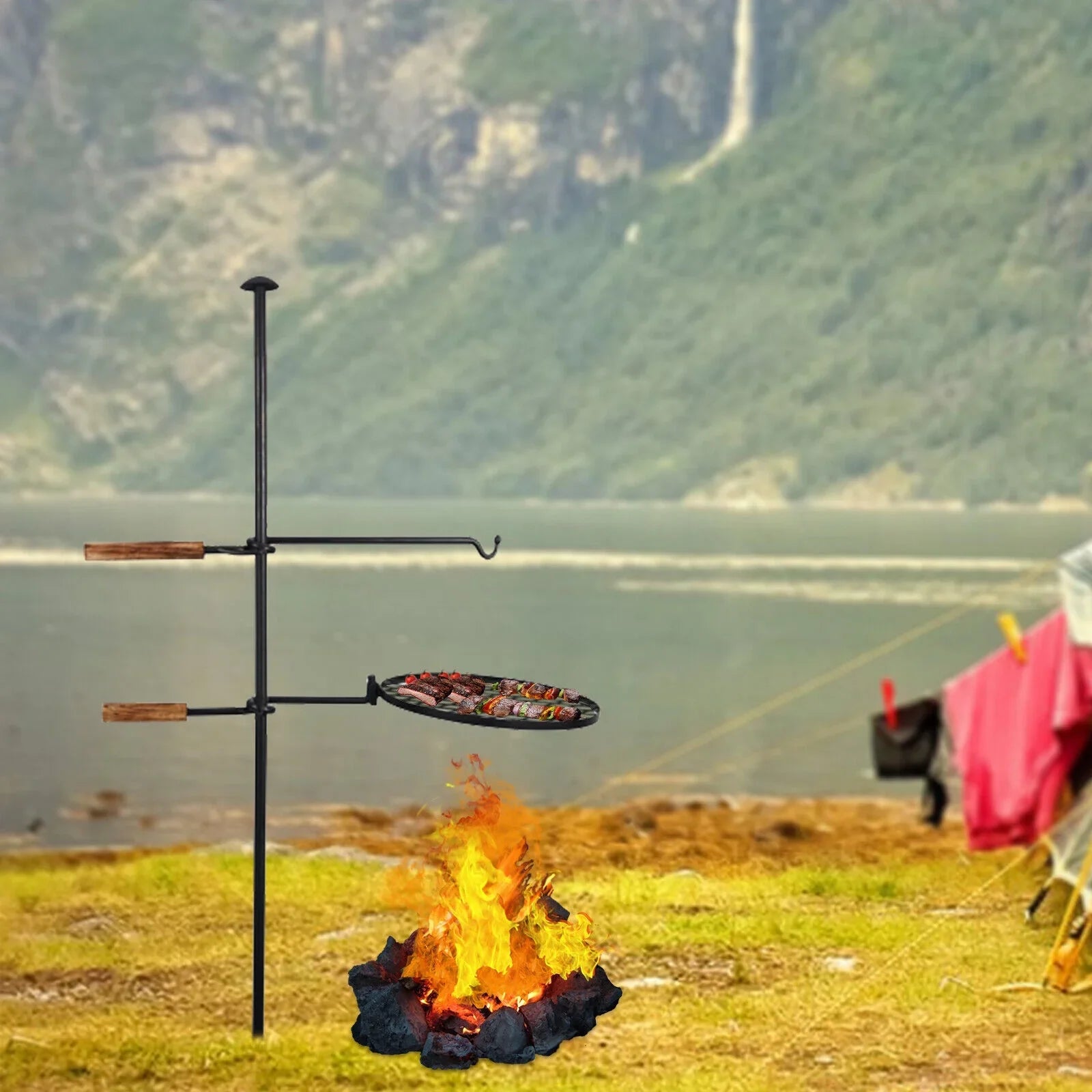 Outdoor Camping in1 BBQ Charcoal Grill Grill Swivel Fire Grill Adjustable Pit 2
