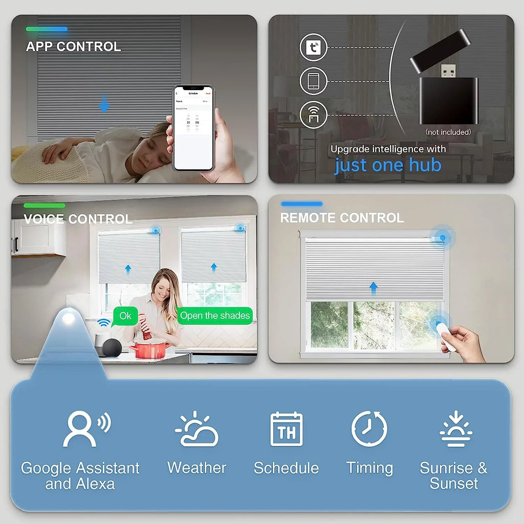 Cordless Cellular Honeycomb 29" Magnetic Panel¡¿ Alexa Motorized Remote, Blinds, Shades Solar Electric with 100% Powered Rechargeable Automatic Google¡¾Free with Blackout H, Wx64 Blinds White Solar