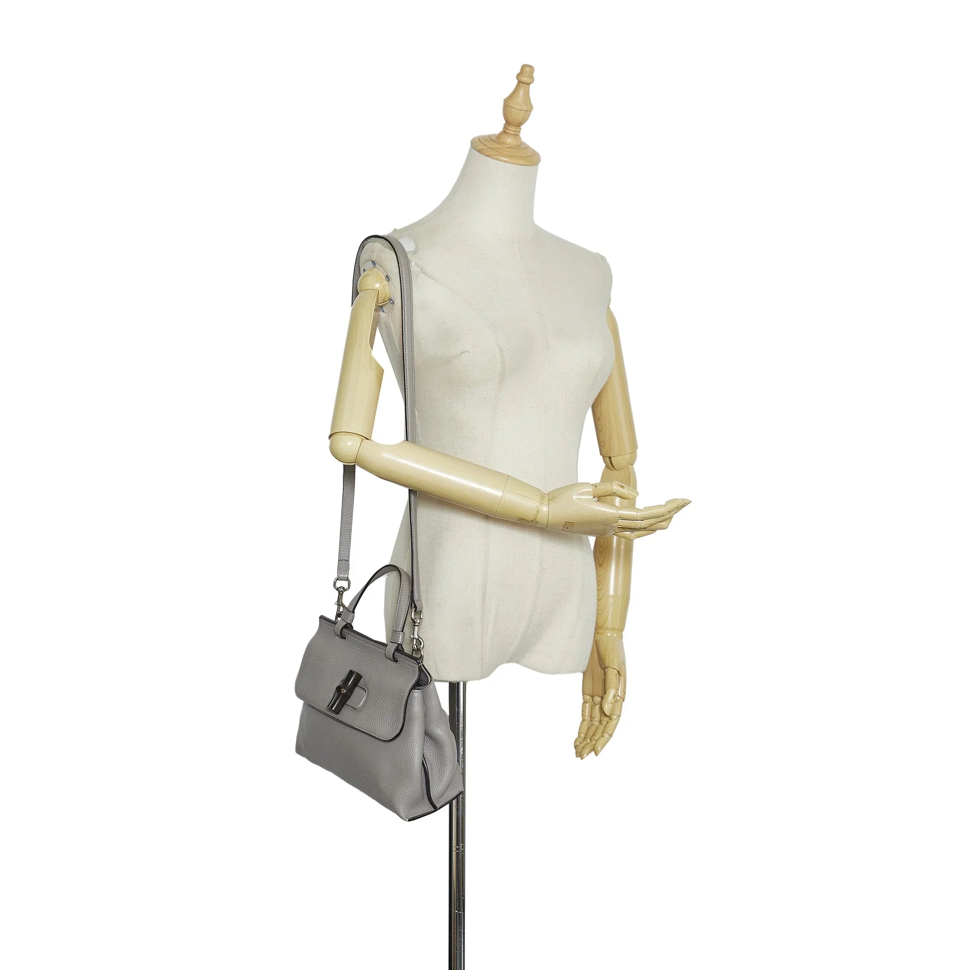 Bamboo Satchel Gray Leather Authenticated (Good) Daily Pre-Owned Medium Calf Unisex Gucci