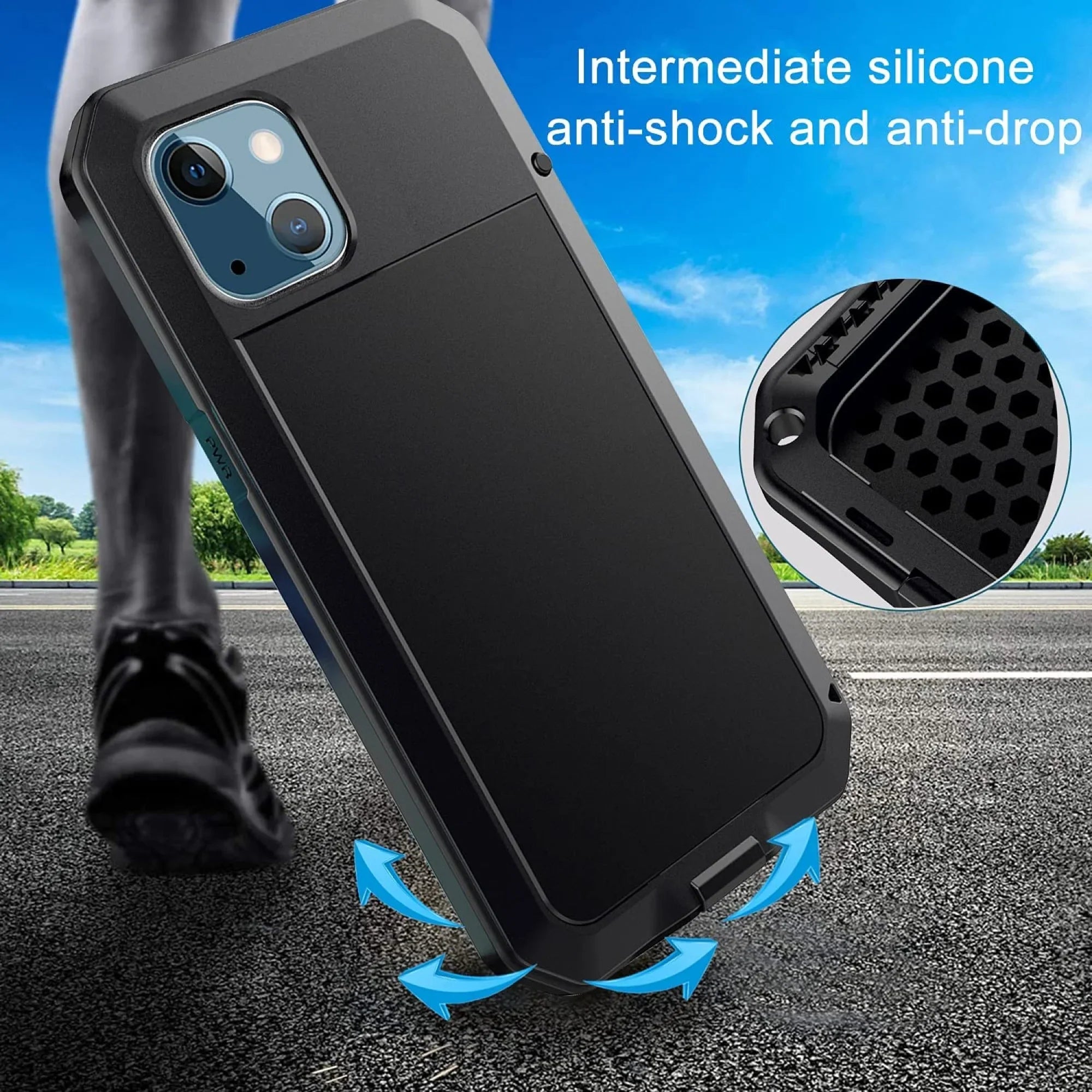 iPhone Grade Aluminum Rugged Case Outdoor Max Travel Glass Military Gorilla Protection, Shockproof and (Silver) Duty Pro Heavy 13 Resistant Metal Scratch