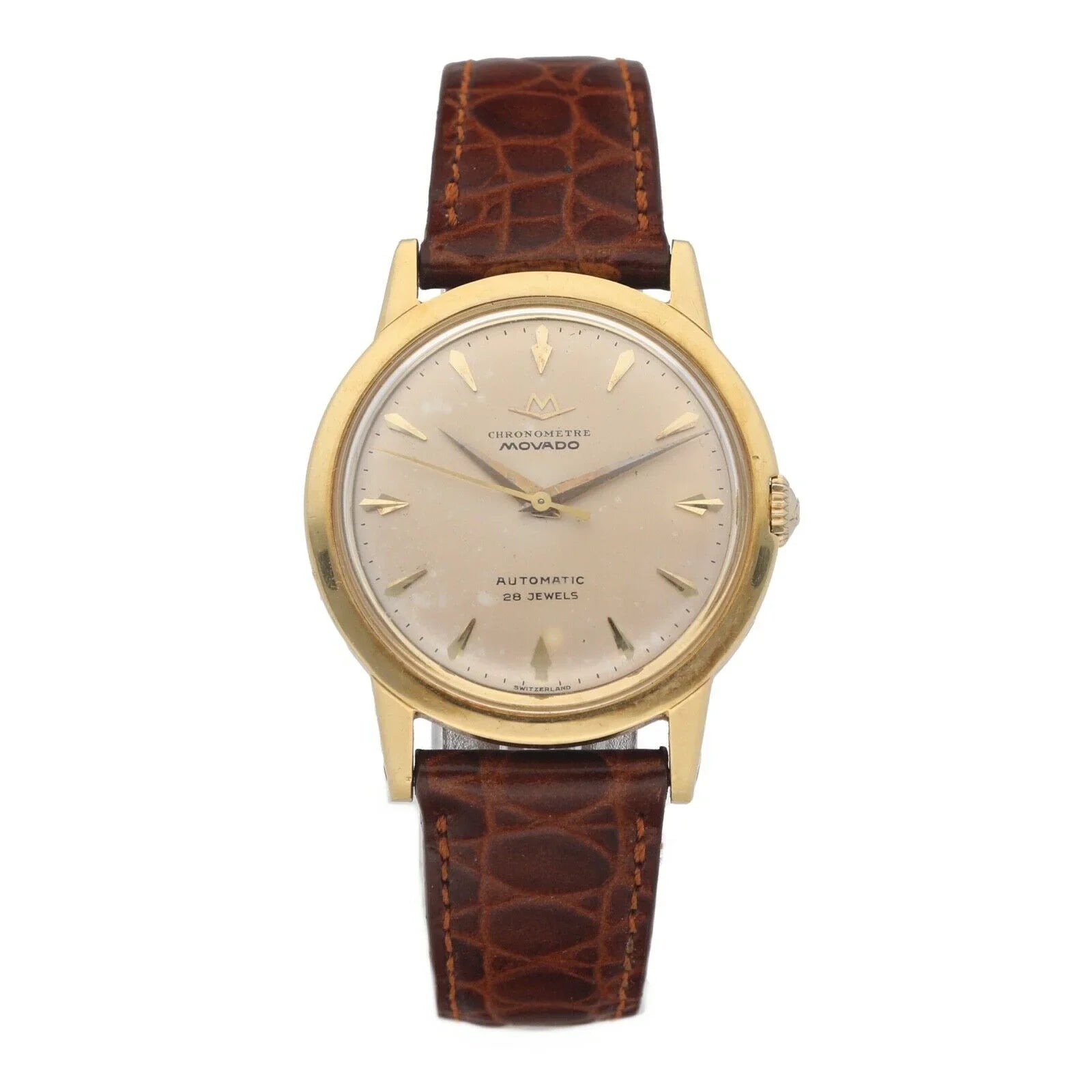 Automatic Gold Yellow 34mm Watch Leather 1231 Chronometre Movado Wrist 18k
