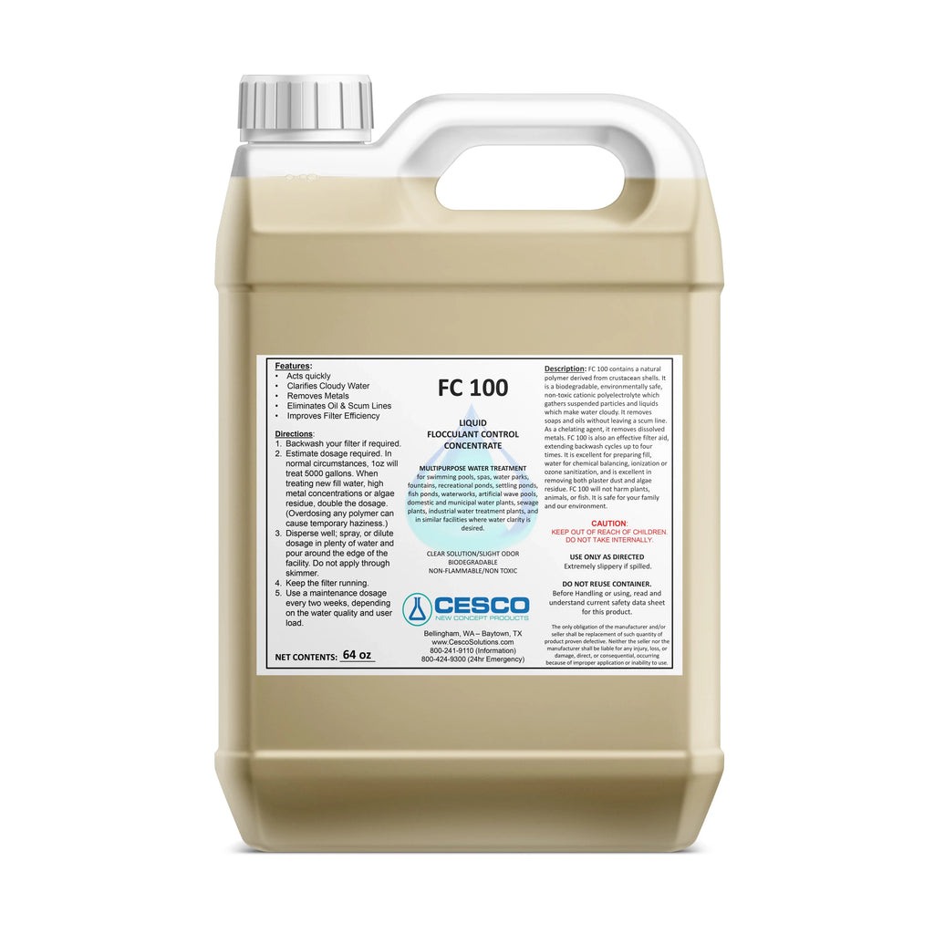 Non-Toxic Flocculant Pool Safe - Supplies Pond, - Water - FC-100 Eco-Friendly, Pool, Concentrated Liquid - Solutions Swimming 64 for Pool Cesco Chemicals Oz Cleaning Spa Clarifier