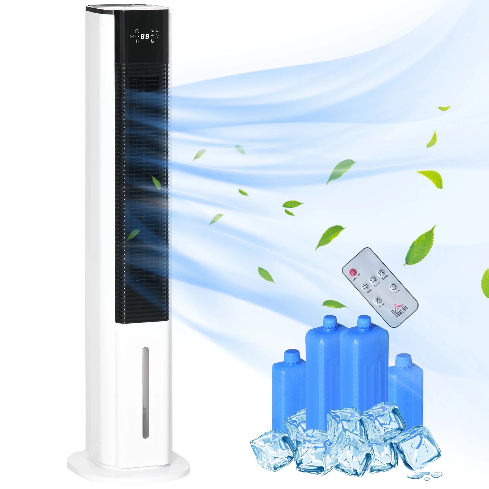 with Tank, 3-In-1 and Air Remote, Cooler, 1.6 Evaporative Gal White Portable Oscillating, Cooling 42" Ice Timer, HOMCOM LED Humidifier Water Display, Fan