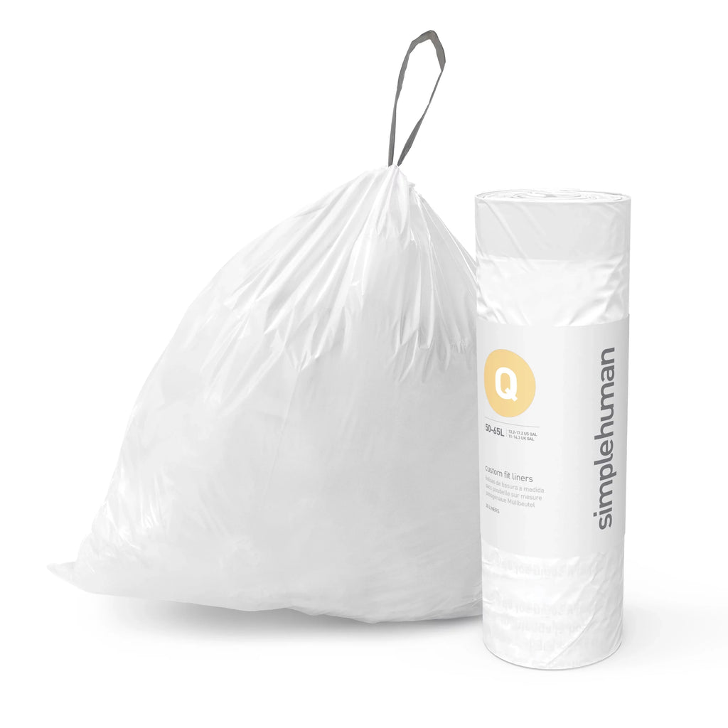 Trash 240 Liter 13-17 simplehuman Bags, Code Fit Custom 50-65 Roll Q Drawstring Gallon, Pack, White /