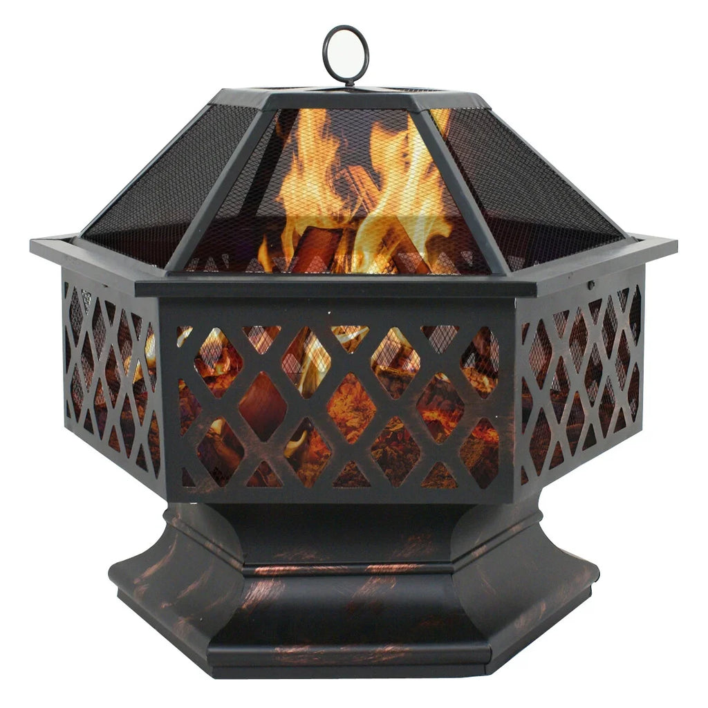 Lid, Backyard, Portable Burning 24¡¯¡¯ Pit W/Mesh Outdoor - Black Pire Wood Bonfire Hex-Shaped ZenSports