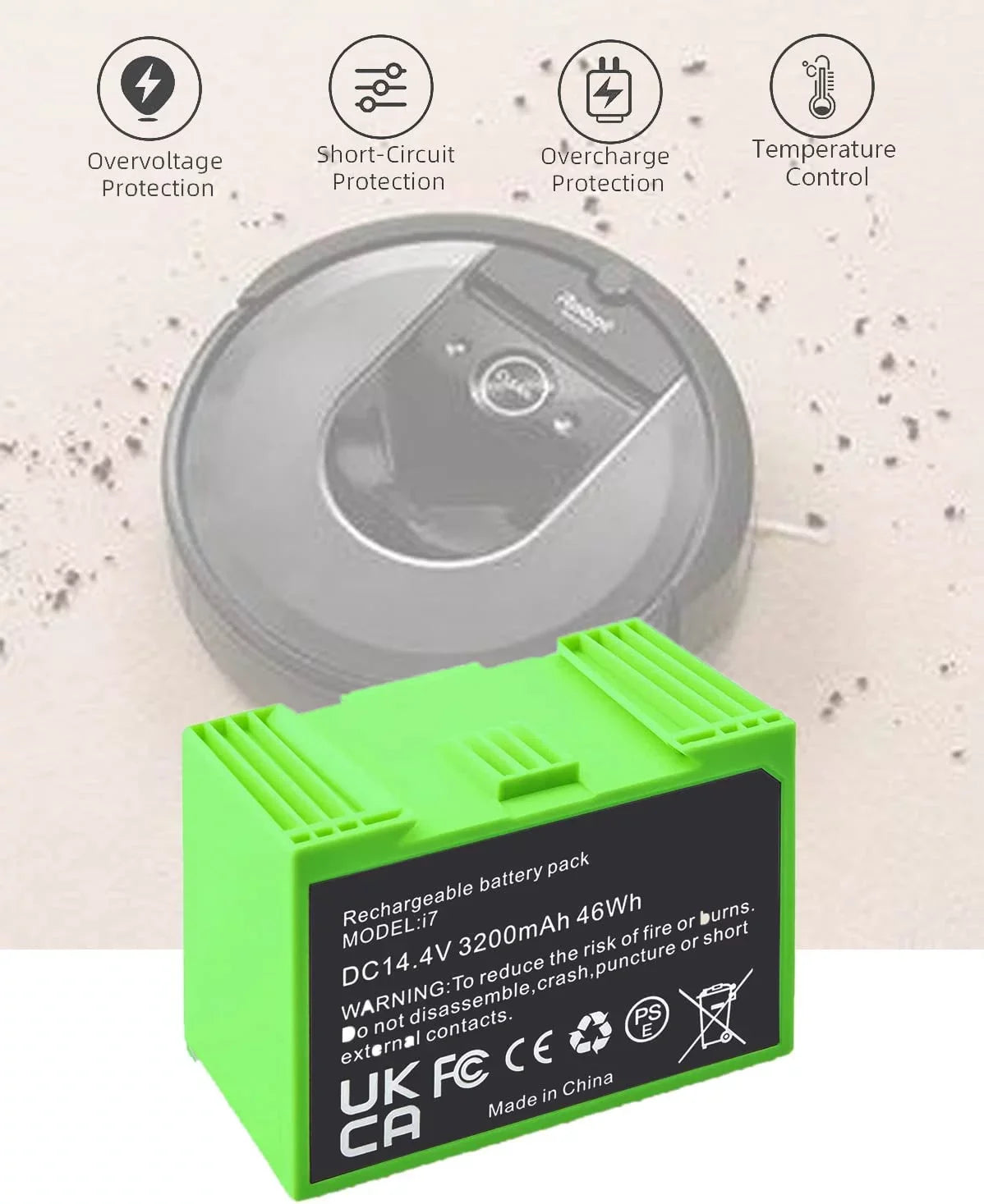 Ion i3+ i4 4552 e5150 i6 e5152 i7158 i Plus 3550 iRobot 4150 e5 7150 i7+ 7550 Roomba e e6198 3150 i3 I7 Lithium for i4+ e6 i8 and Battery Replacement