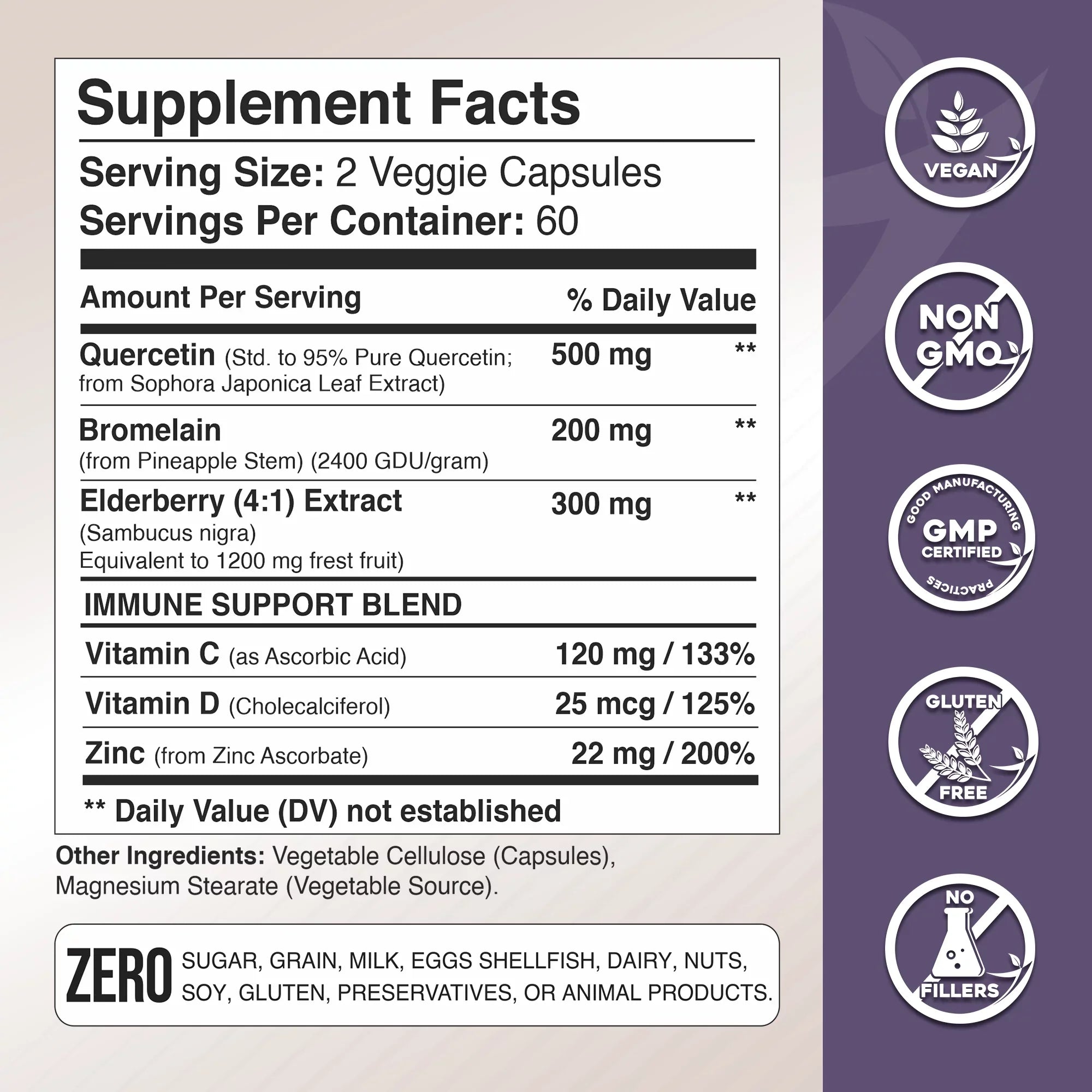 1 Vitamin - - USA Bromelain with Daily - and D3 - - Gluten-Free 6 with Quercetin Zinc 4 - Supply Immune 500mg Quercetin - Quercetin Quercetin - Zinc Support, in C Months Non-GMO, Elderberry Vitamin