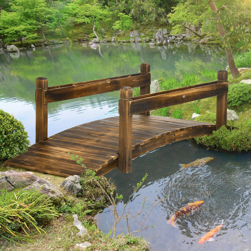 Bridge with Finish Arc Planters, Outsunny Wooden Stained Garden Footbridge