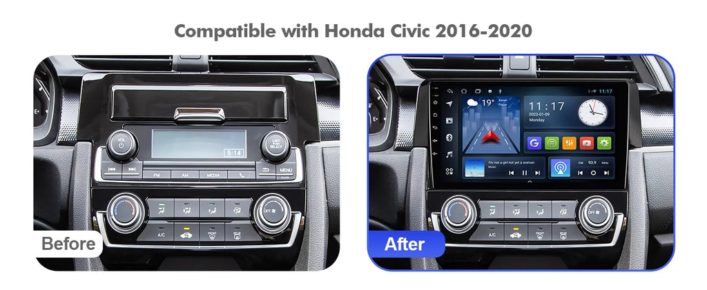 10 Android Radio Car Wheel Inch Din 2016-2020 Honda Touchscreen Built-in Backup Wireless 9 Civic Camera Double Carplay/Android with Auto/GPS/Bluetooth/FM/AUX-in/Steering Stereo Control for 2+32G