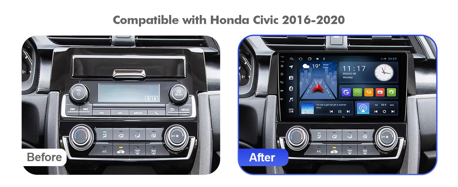 10 Android Radio Car Wheel Inch Din 2016-2020 Honda Touchscreen Built-in Backup Wireless 9 Civic Camera Double Carplay/Android with Auto/GPS/Bluetooth/FM/AUX-in/Steering Stereo Control for 2+32G