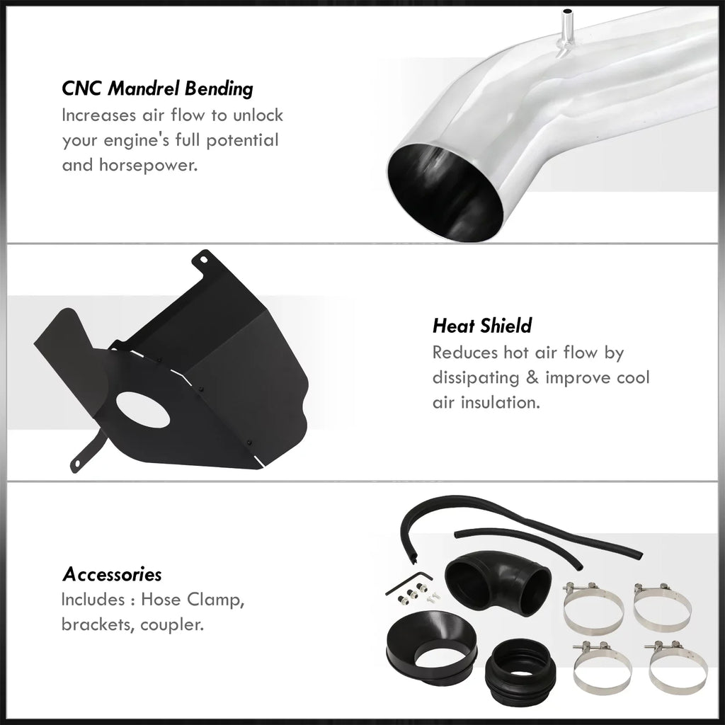 Silverado Distributors XL Filter Induction + Tahoe Intake Compatible/Replacement Aluminum Air GMC Cold Yukon Chevy Sierra Heat V8 Pipe For Avalanche Suburban AJP System Polish Escalade Cadillac Shield
