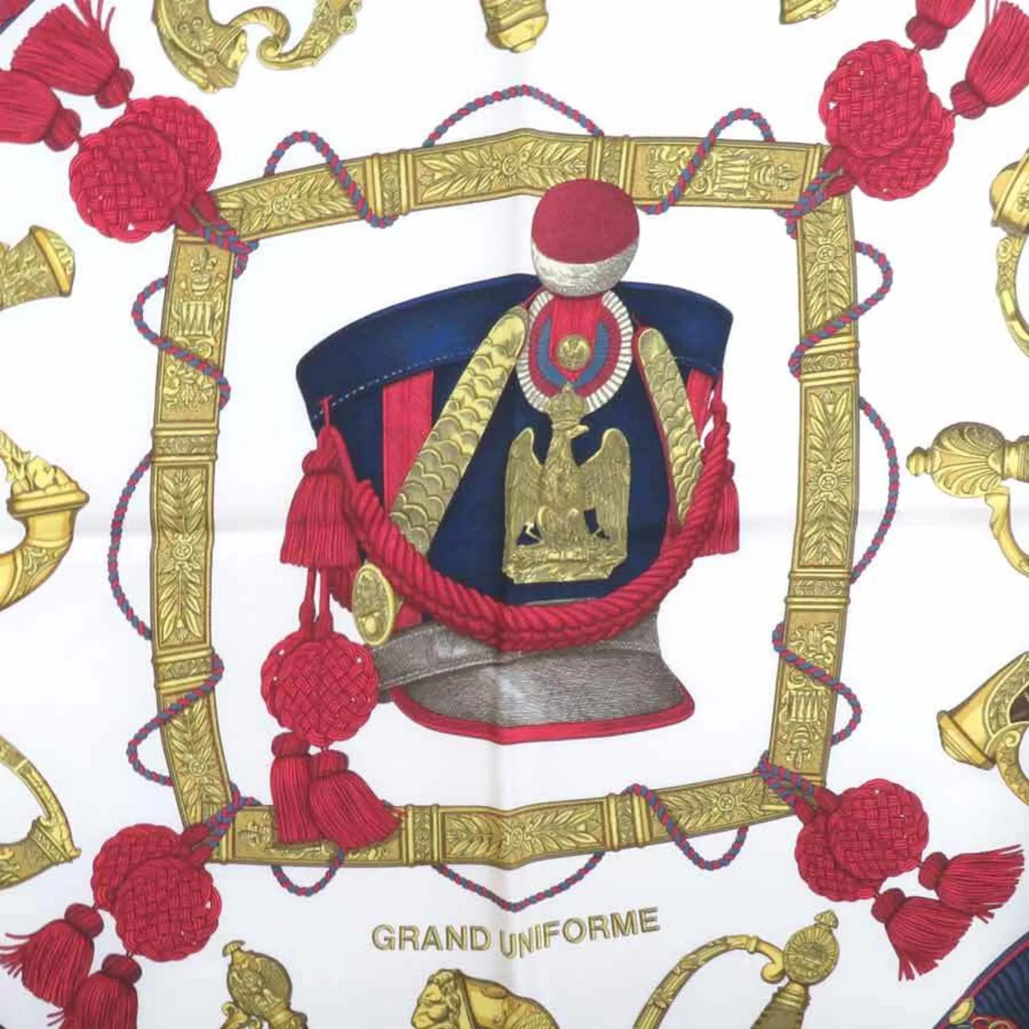 Silk Carre Scarf (Good) UNIFORME Off-White/Multicolor Hermes Pre-Owned 90 GRAND HERMES Ladies