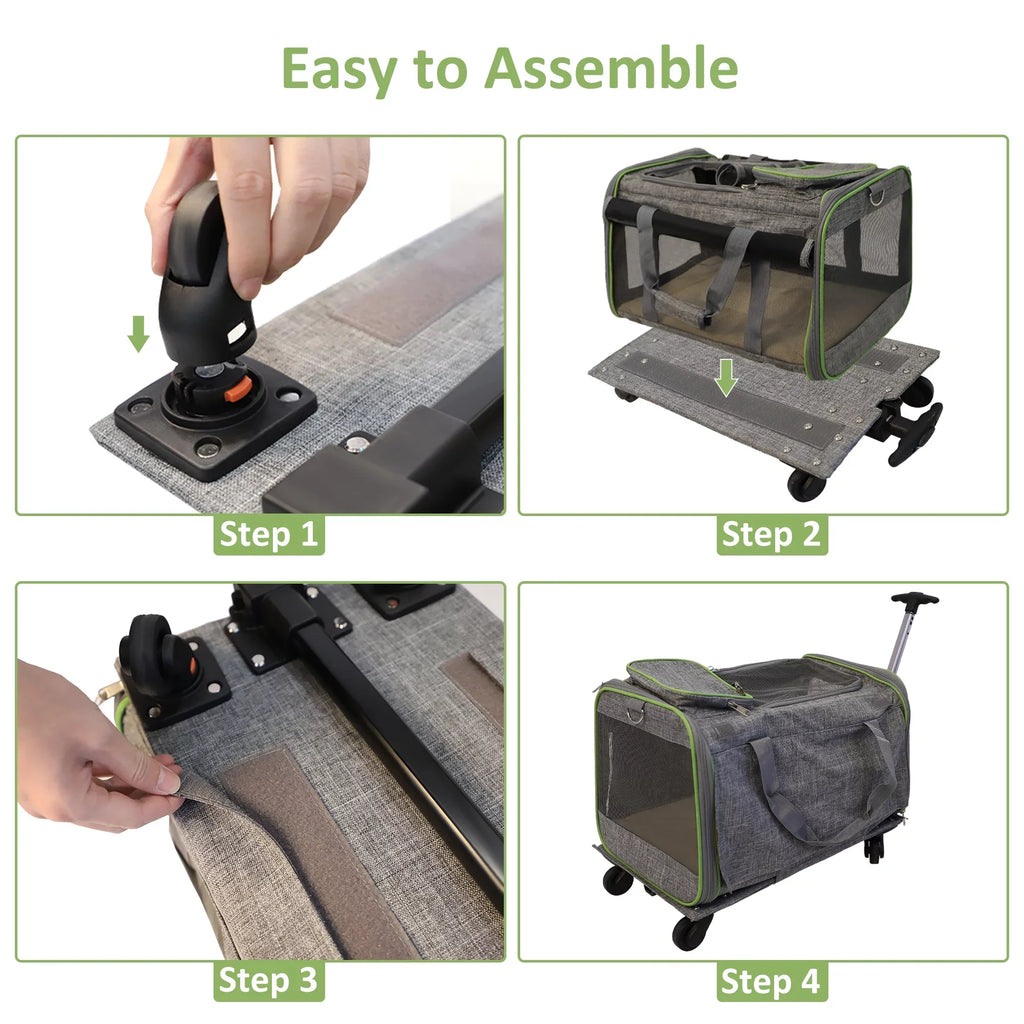 for Mesh Telescopic Soft-Sided Carrier with Removable Carrier Cats, Airline Pet with Cat Handle, and Wheels Cat Pet Safety for Wheel Approved Strap and Dog, Dogs Base, & Carrier
