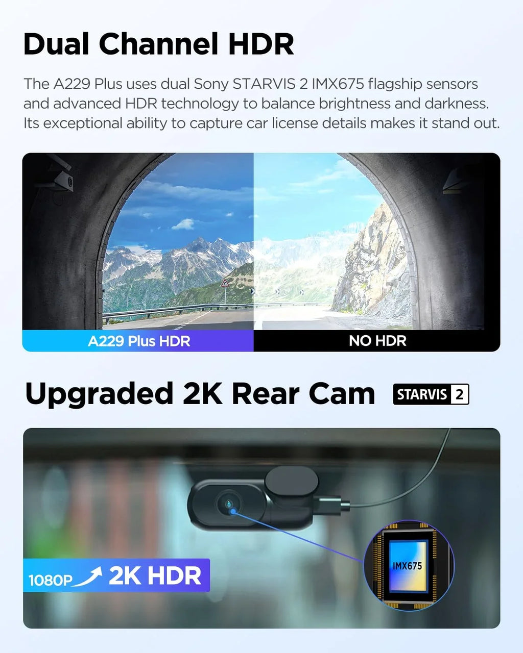 VIOFO Camera Plus 2CH Sensors, 2 Dashcam 1.87 GPS, Rear Dual A229 Front with STARVIS lb 1440P+1440P