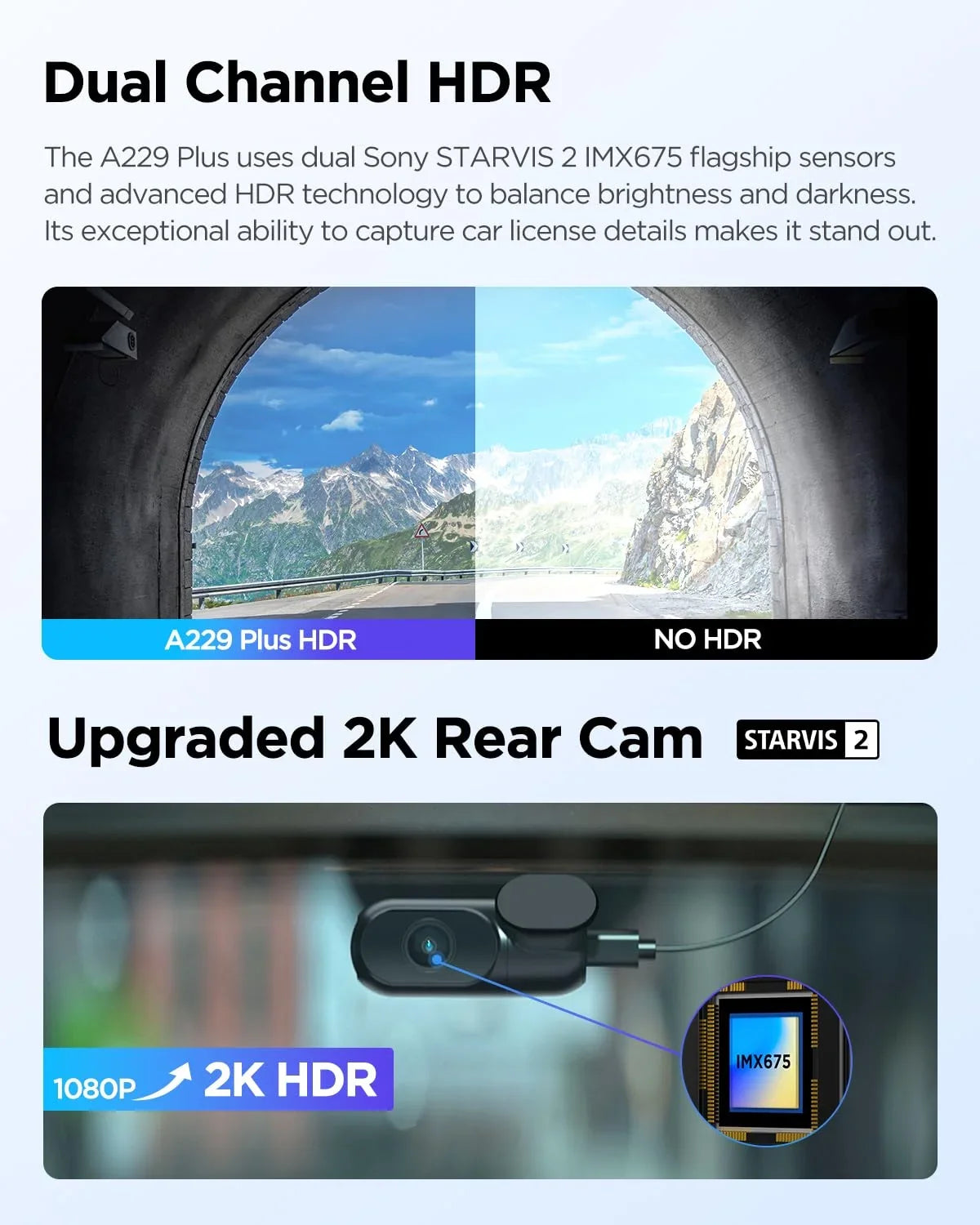 VIOFO Camera Plus 2CH Sensors, 2 Dashcam 1.87 GPS, Rear Dual A229 Front with STARVIS lb 1440P+1440P