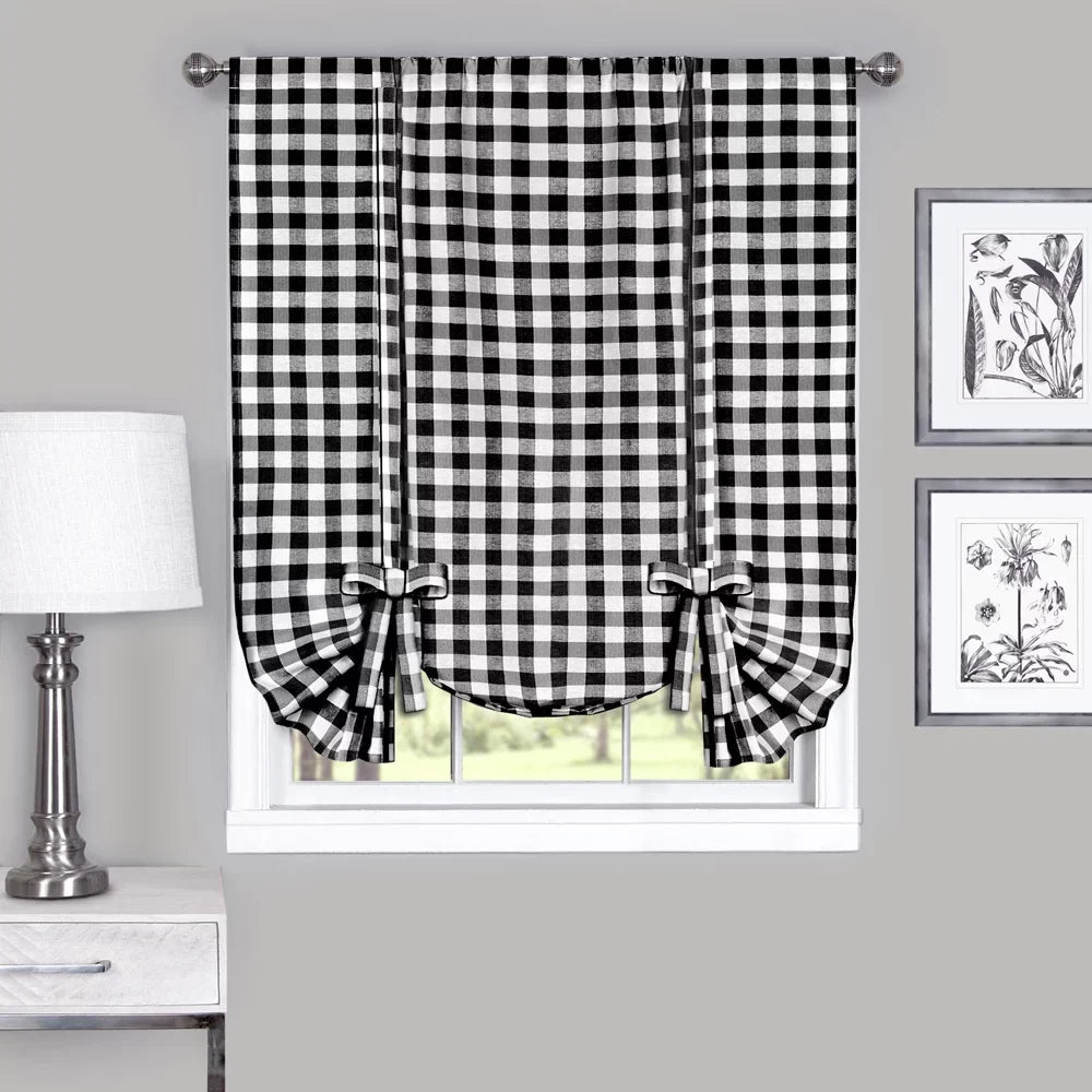 Plaid - Tie Curtain Window Gingham Country Treatment Black Shade Up Chic