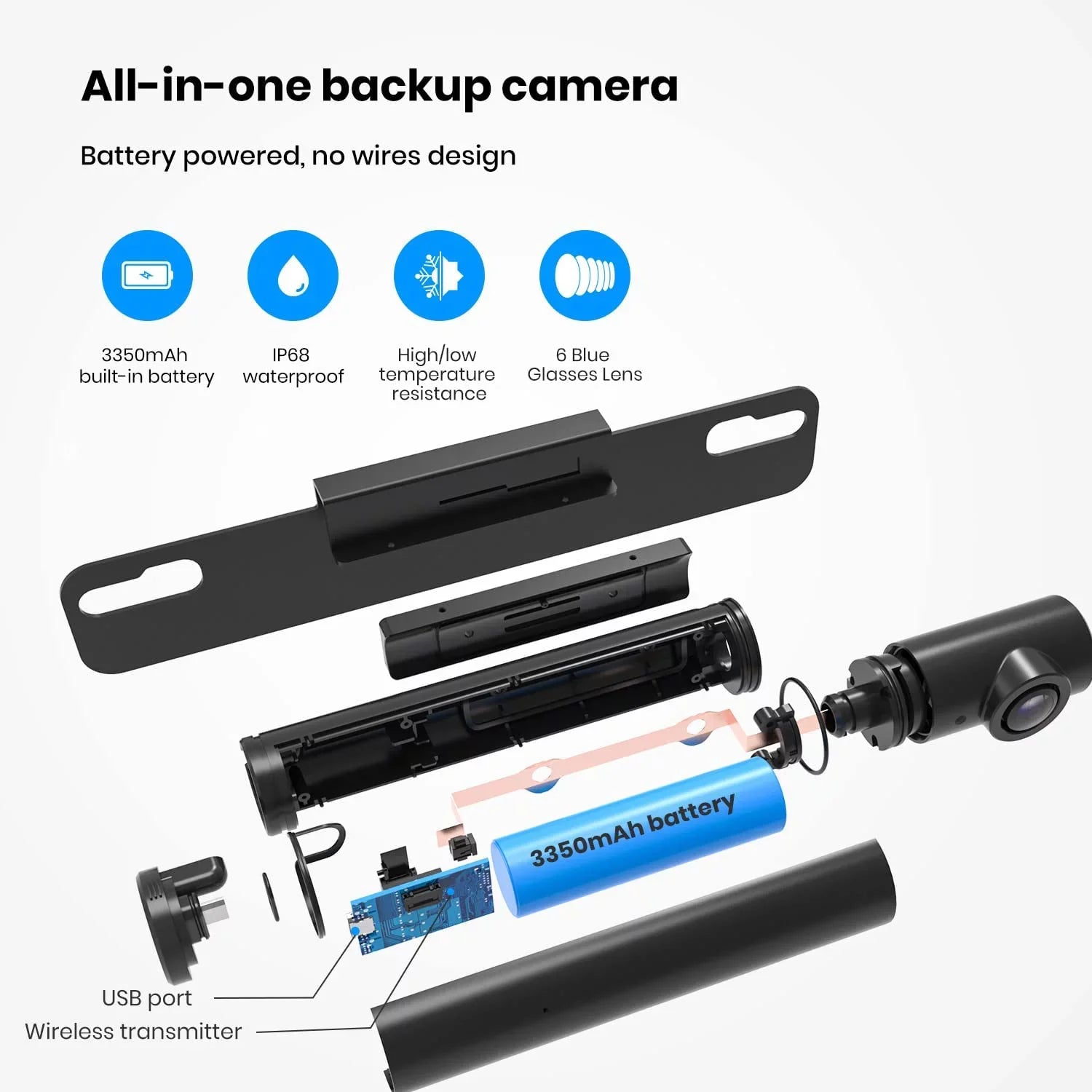 AUTO-VOX Wireless 5'' Installation, for Car Camera Systems 5Mins Backup for TW1 Monitor Camera Trucks, Up Back DIY Vision Solar Night