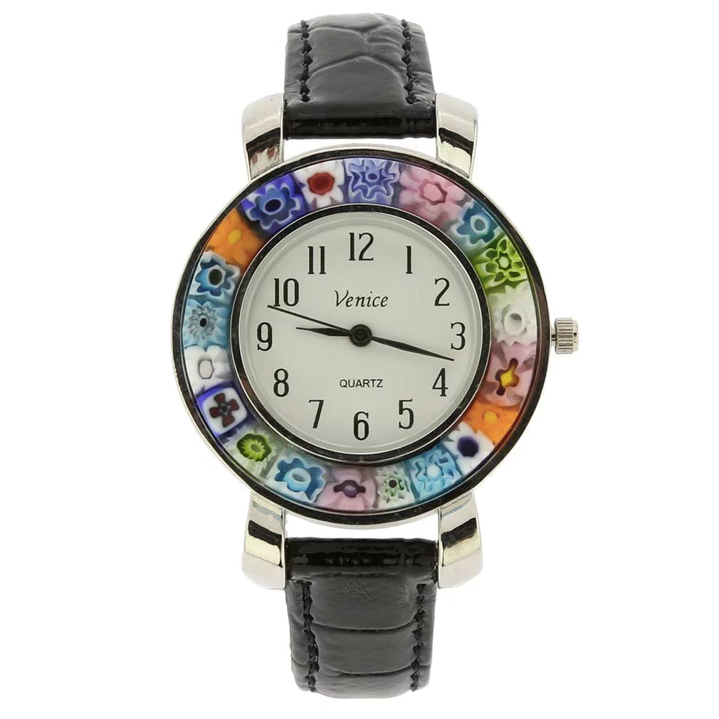 Band Watch Millefiori Serena GlassOfVenice - Leather With Black Murano