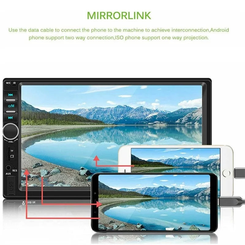 Stereo Mirror Camera& Support Touch Control Din LCD 7" Car +Rear Radio View with Remote Link/DVR/USB/FM/SD/MIC in-Dash MP3 Bluetooth Screen Double Head Car Unit