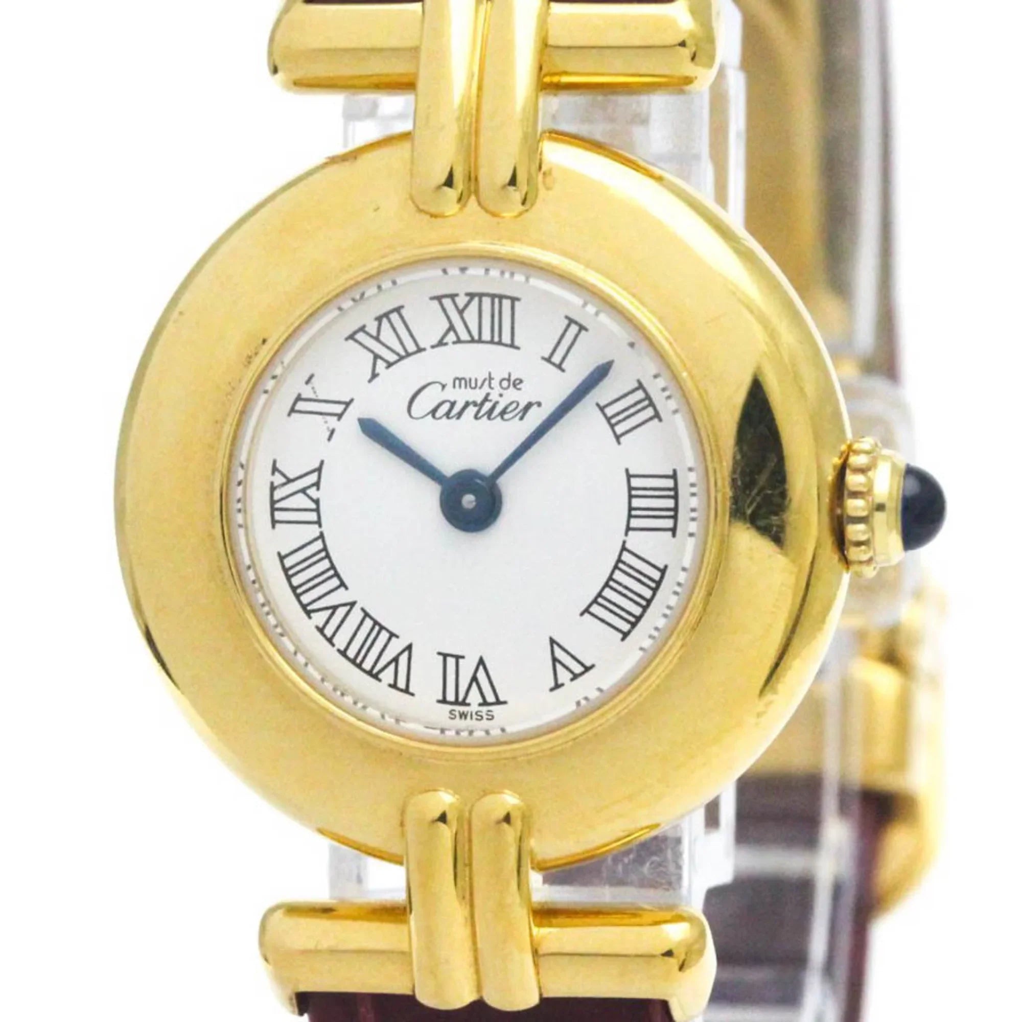 Leather Watch Pre-Owned CARTIER BF568960 Plated Gold Quartz (Good) Must Colisee Ladies