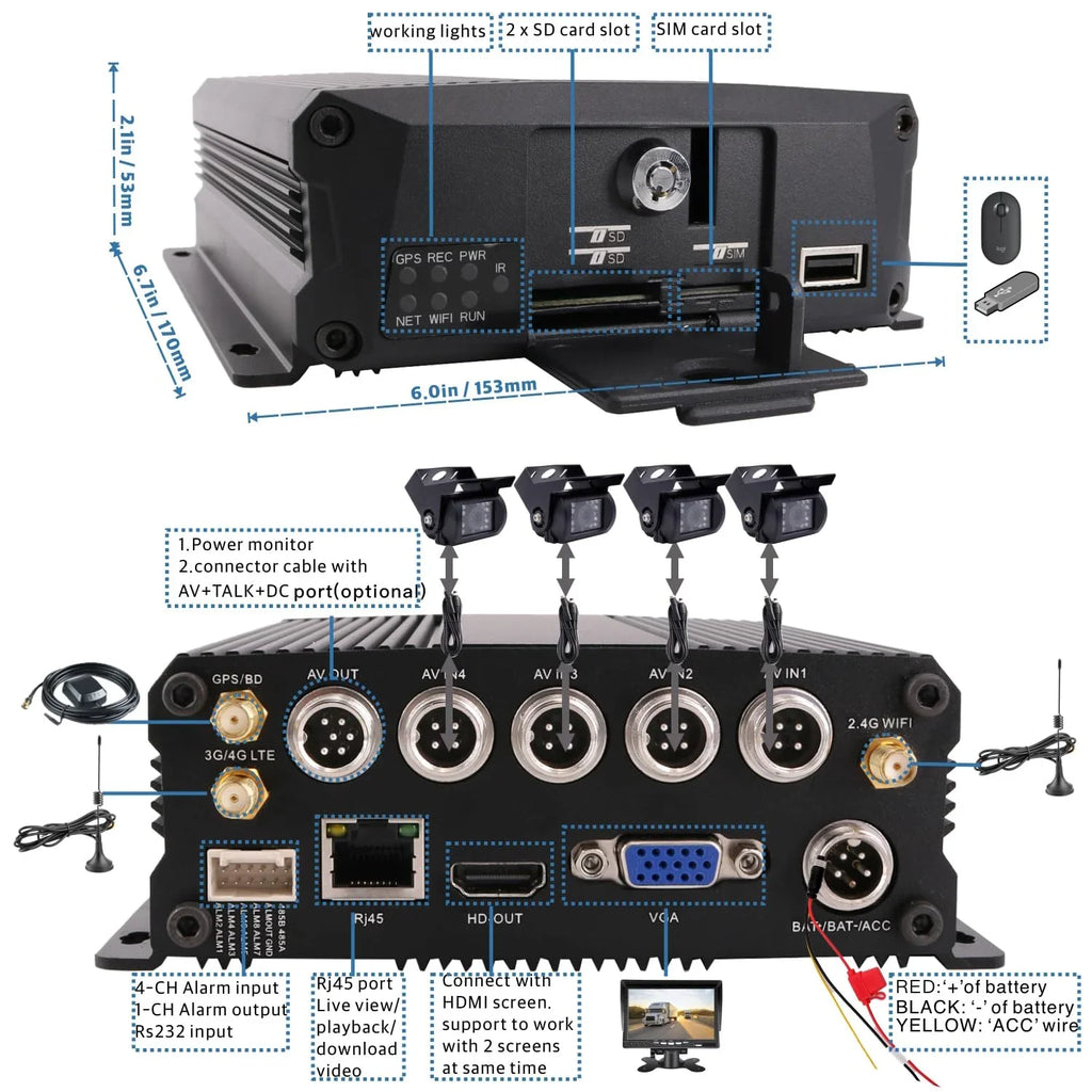 View Live SSD 4CH 4G System Fleet/RV (1TB for 4pcs APP/Web/PC WiFi IR Camera on INCLUED) DVR GPS Truck Waterproof Camera 1080P with JOINLGO