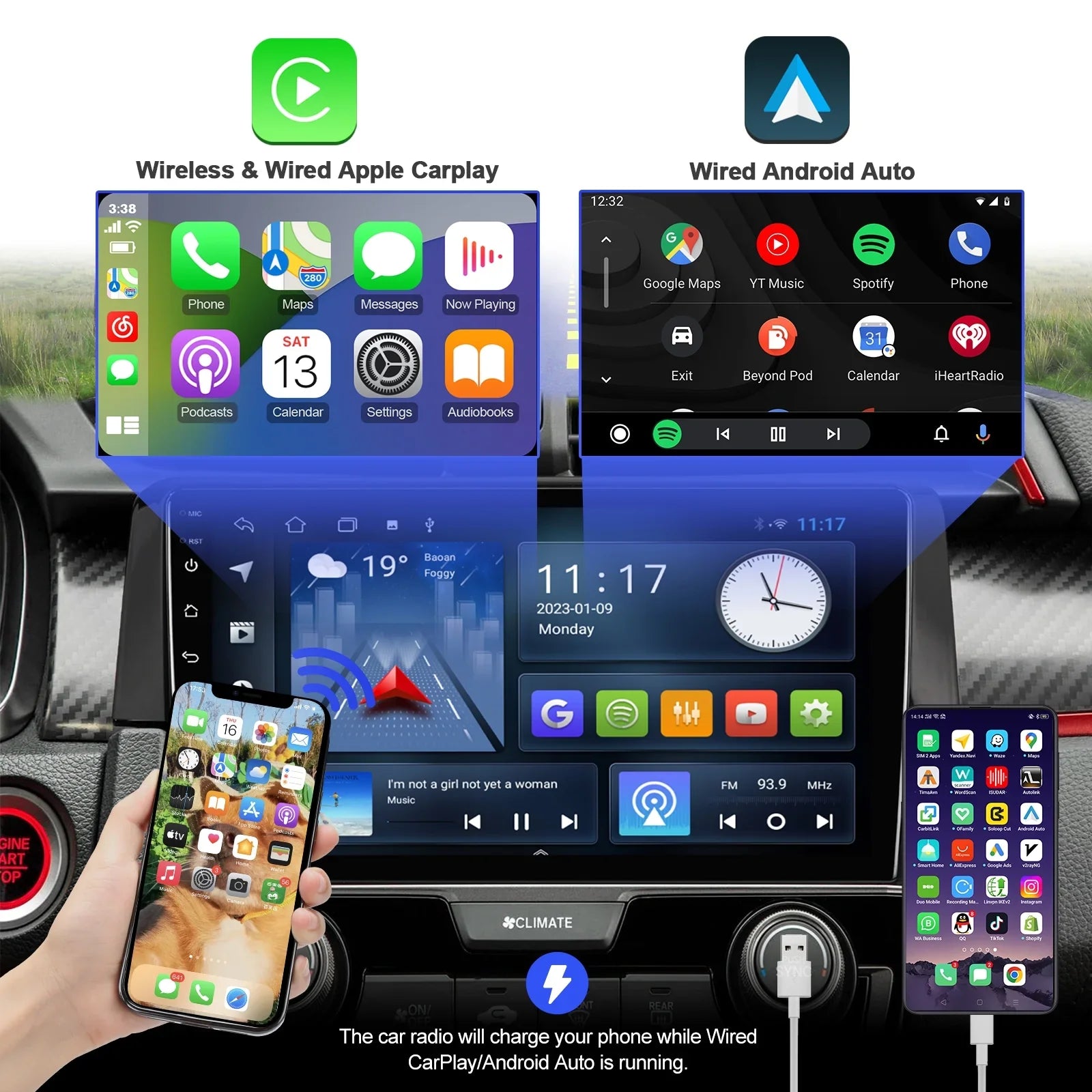10 Android Radio Car Wheel Inch Din 2016-2020 Honda Touchscreen Built-in Backup Wireless 9 Civic Camera Double Carplay/Android with Auto/GPS/Bluetooth/FM/AUX-in/Steering Stereo Control for 2+32G