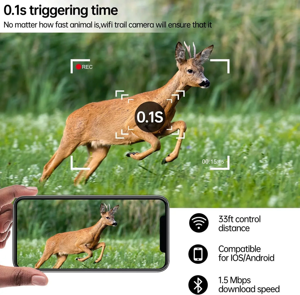 30MP Wildlife IP66 Infrared with with Night Camera for WiFi Motion Waterproof Trail Camera Hunting Vision CAMPARK Activated Trail Camera 1296P Game Monitoring Bluetooth