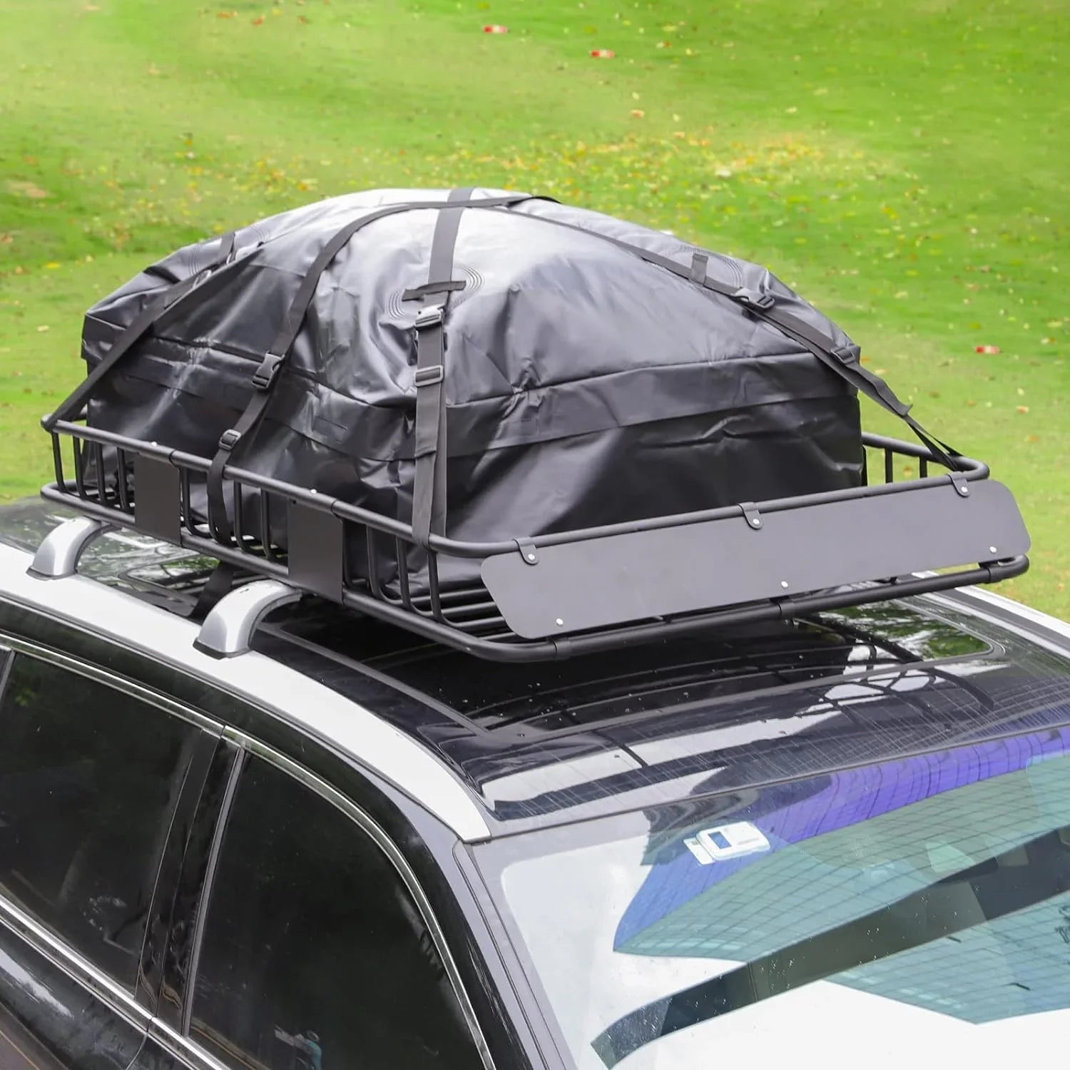 Holder Net, Luggage Basket Steel Rooftop 150lb Car Down Top Rack, 39" Cargo Bag, Waterproof Capacity, for Thten Duty Roof SUV, Tie Carrier Extension and Rack with Construction Heavy 64"x Strap,