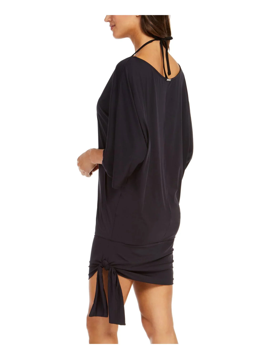 MICHAEL Women's Up Tie MICHAEL Cover Scoop Side Pullover Swimsuit KORS Dress Stretch S Neck Black