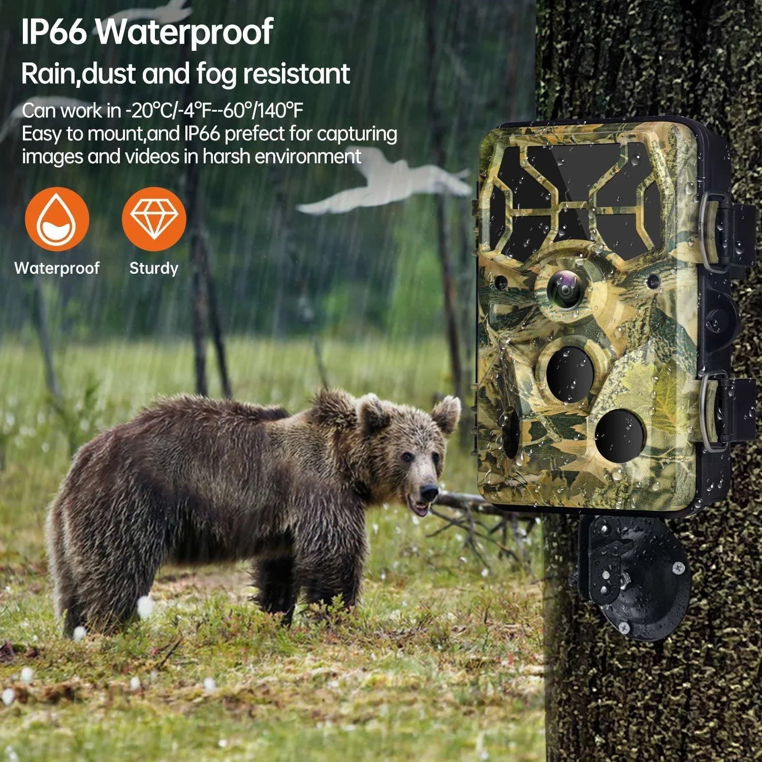 30MP Wildlife IP66 Infrared with with Night Camera for WiFi Motion Waterproof Trail Camera Hunting Vision CAMPARK Activated Trail Camera 1296P Game Monitoring Bluetooth
