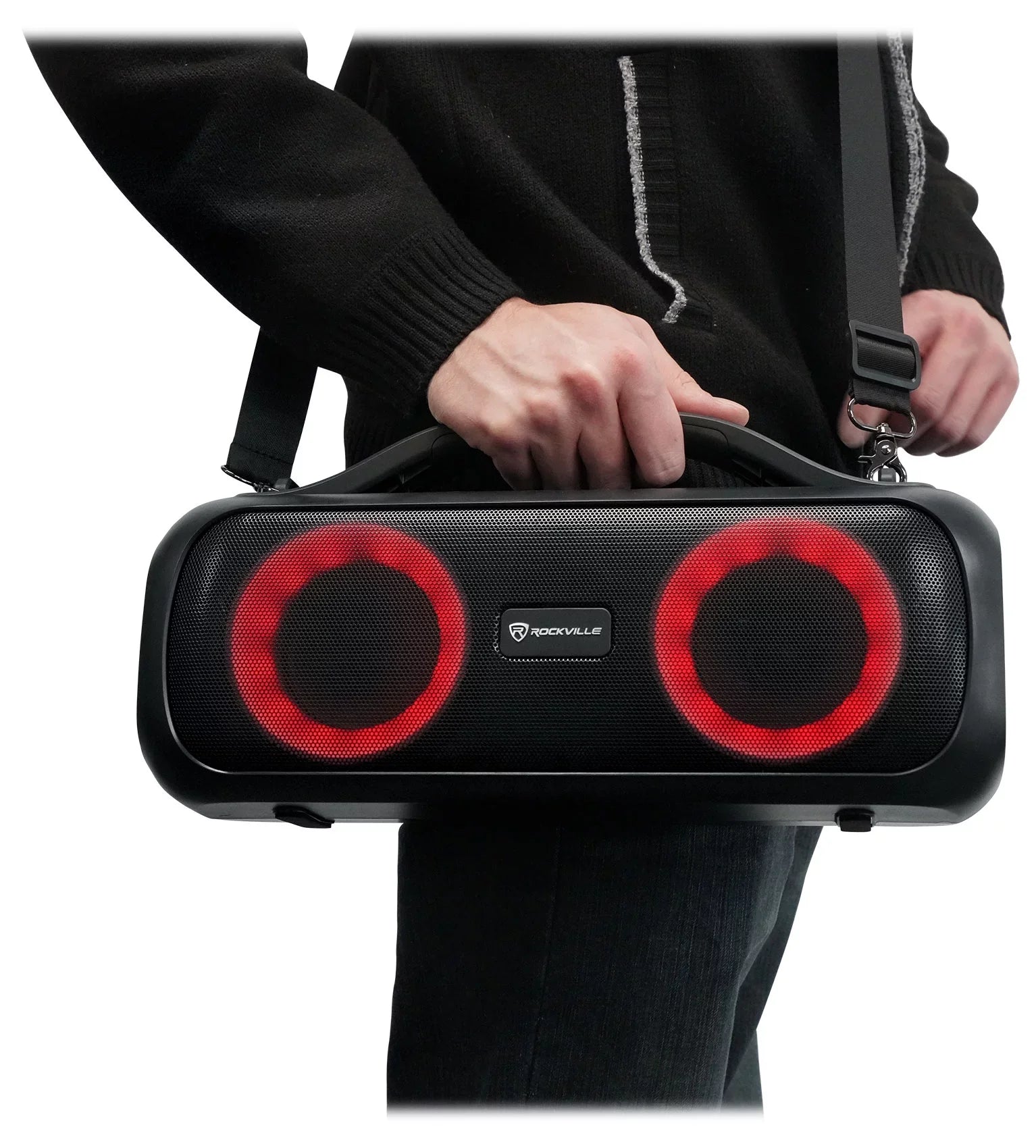 D4 Party Loud Deep Go Bass Rockville LED Portable Speaker, Large Bluetooth Party
