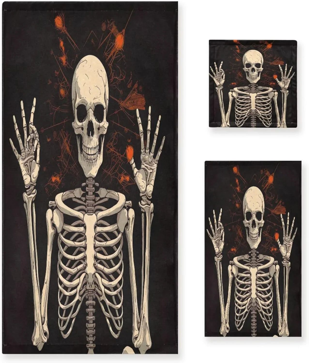 Bathroom Towel Washcloth Pool Bathroom Skeleton Absorbent Decorative for Washcloth Gift Towel Soft Set Towel Towels Hand Halloween Bath Swimming Coolnut 3-Piece Beach Gym Hotel