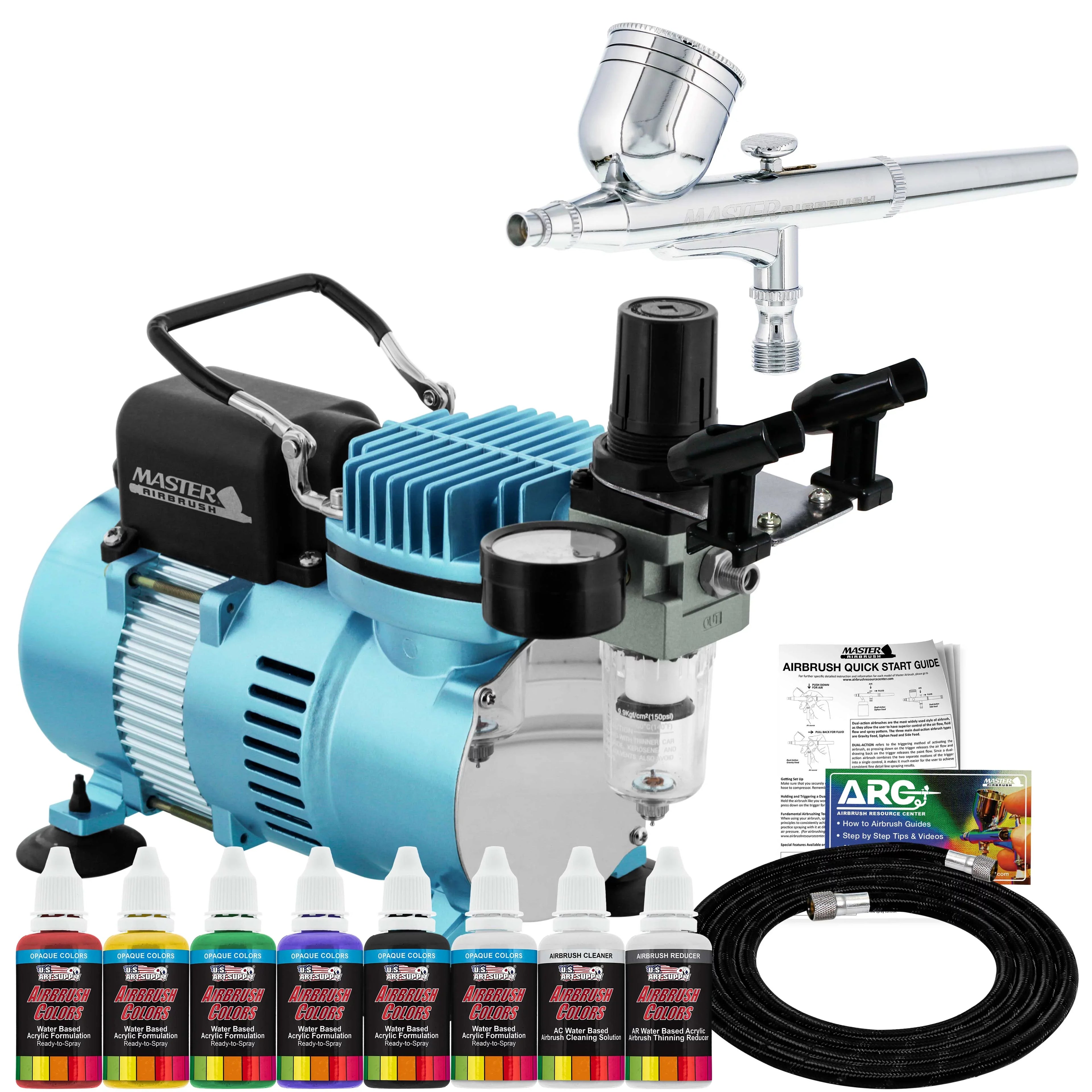 Acrylic Compressor and Kit Multi-Purpose Airbrush Opaque Feed Gravity Colors Primary Airbrushing - System Air Master 6