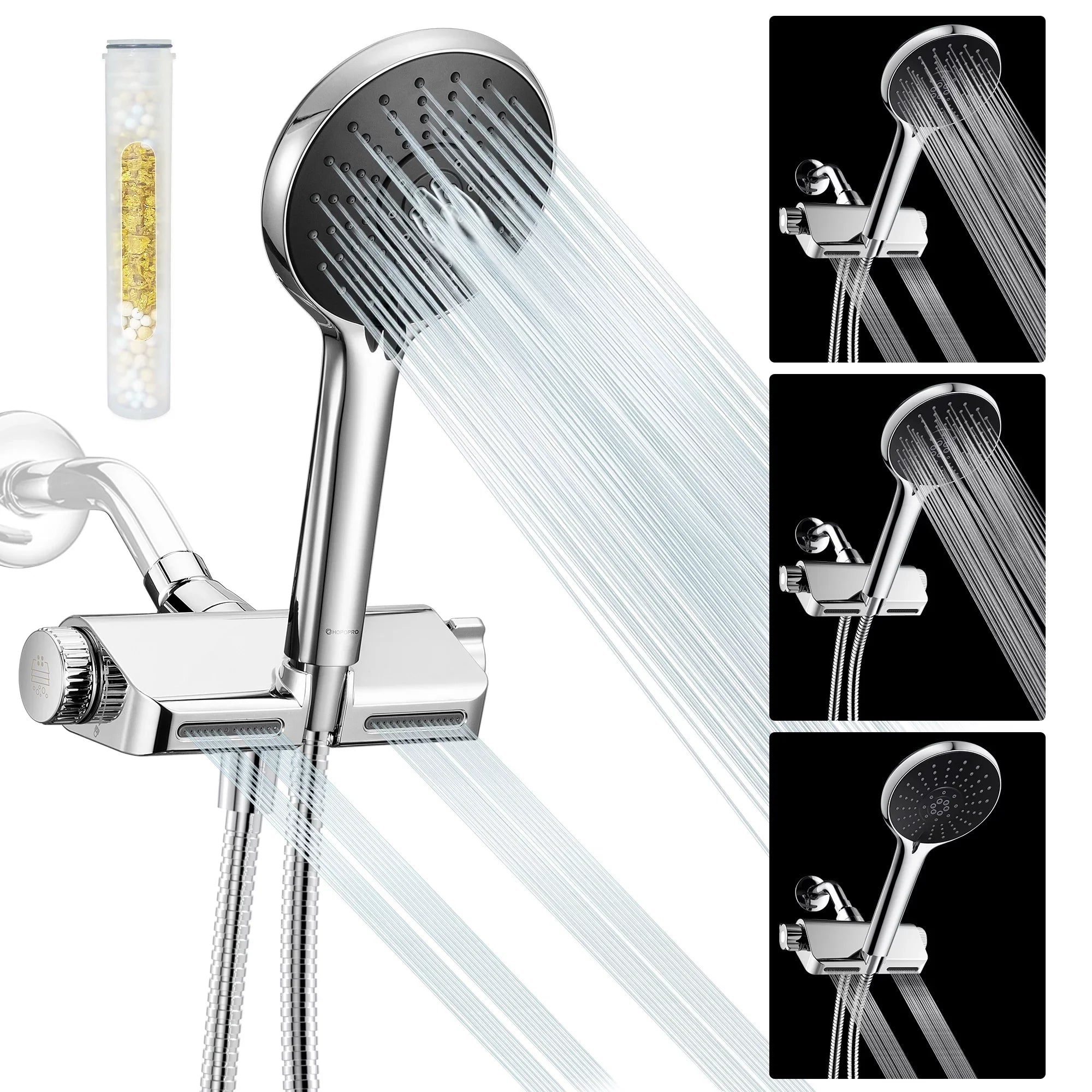 HOPOPRO Combo Filter Modes Head SPA Hand High Shower Pressure Showerhead 1 Shower Head System Handheld Shower 5 3 in and with Massage Held