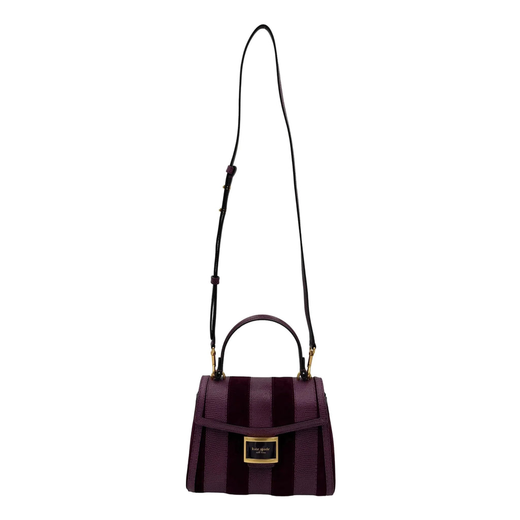 Spade Lizard-embossed Bag Small Top-handle Katy Burgundy - Kate Striped