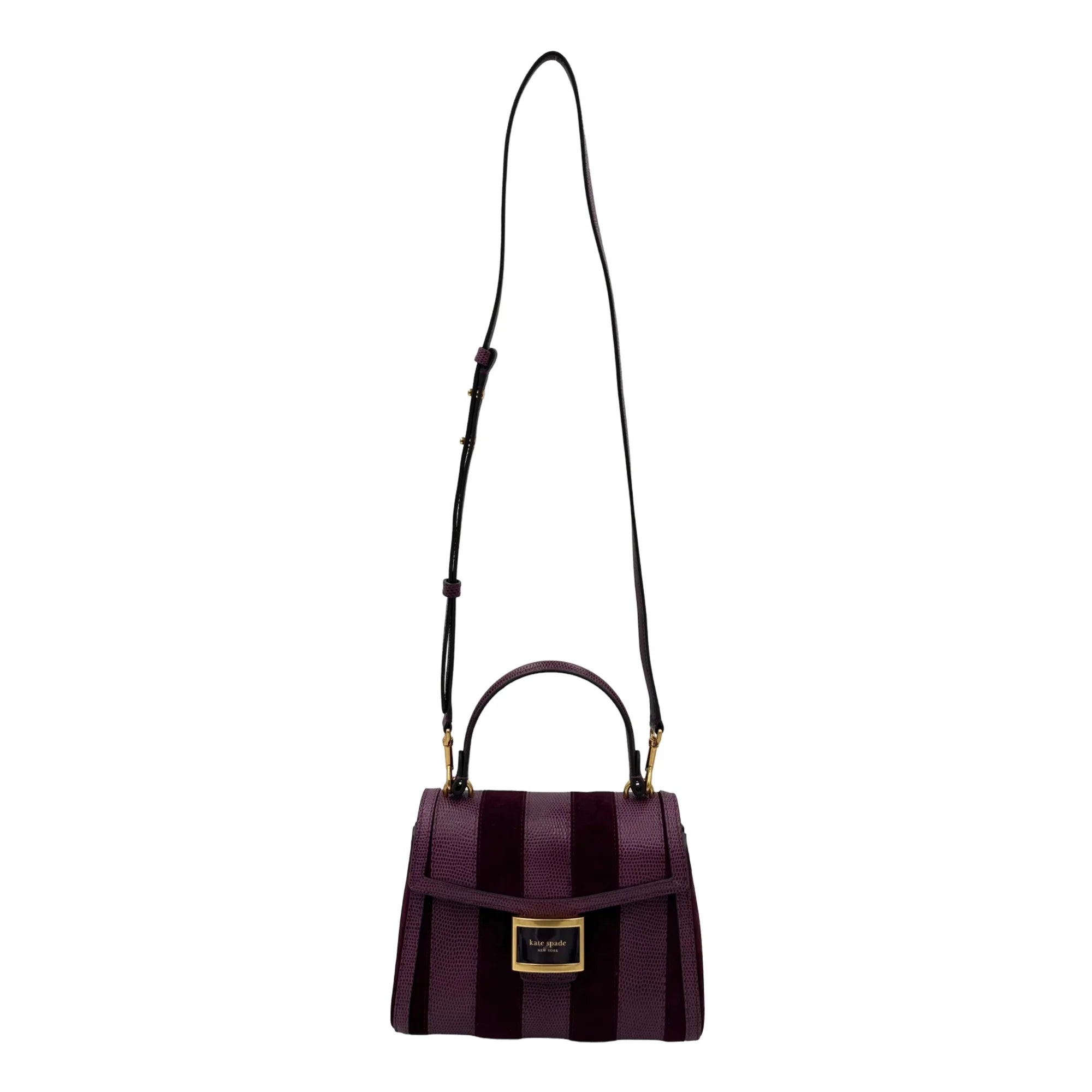 Spade Lizard-embossed Bag Small Top-handle Katy Burgundy - Kate Striped
