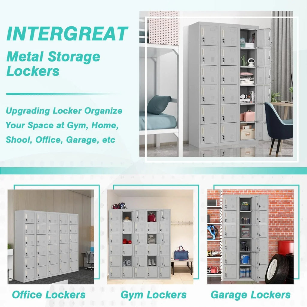 SUNCROWN Lockable Home, School, Storage Office, Gray Cabinet Locker Gym, 6 Door for with Metal
