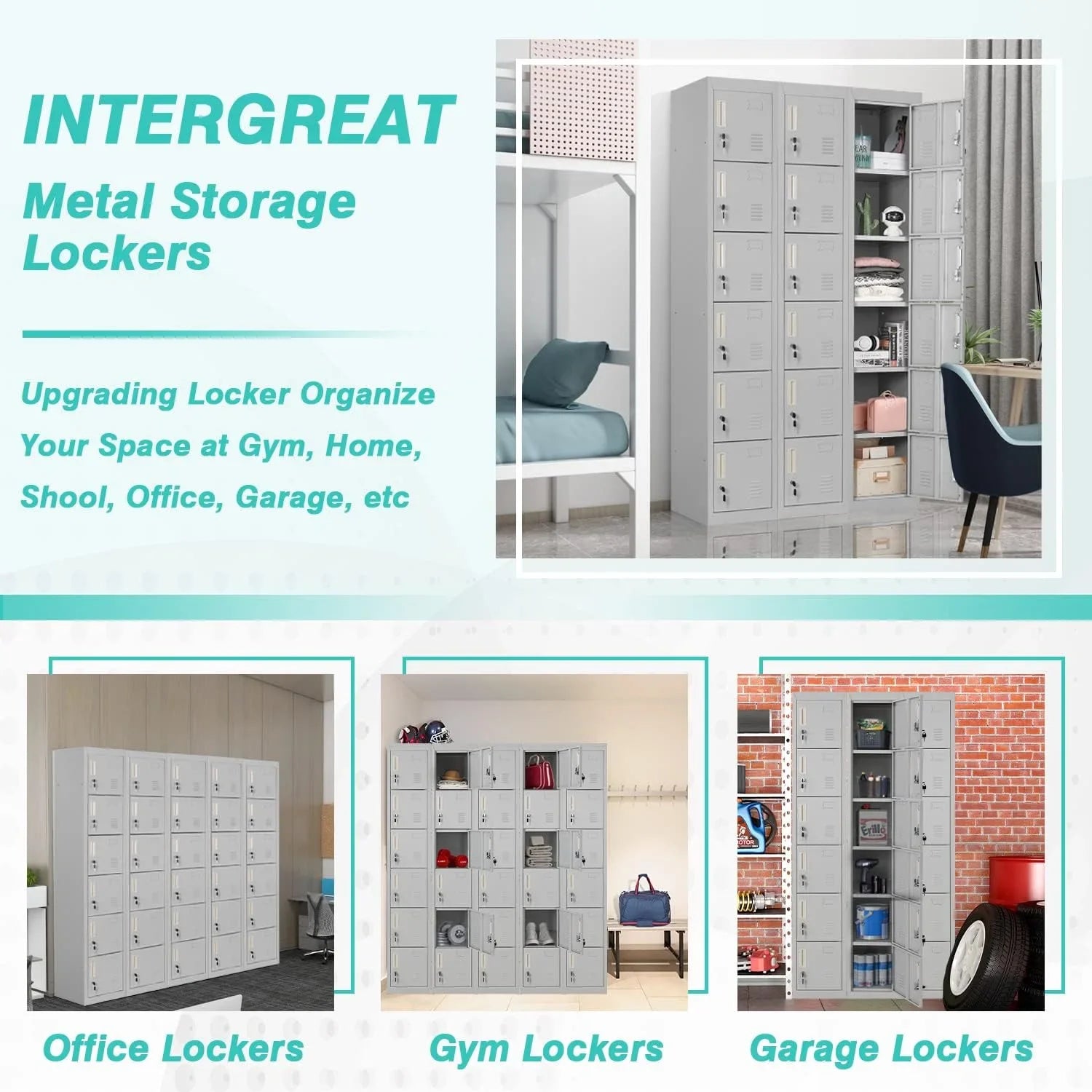 SUNCROWN Lockable Home, School, Storage Office, Gray Cabinet Locker Gym, 6 Door for with Metal
