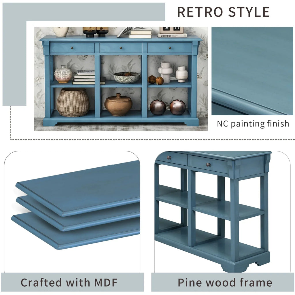 Retro (Navy OLD WF298765AAM) for Drawers Storage TREXM Console and SKU Room Shelves Table/Sideboard Open Living with Ample