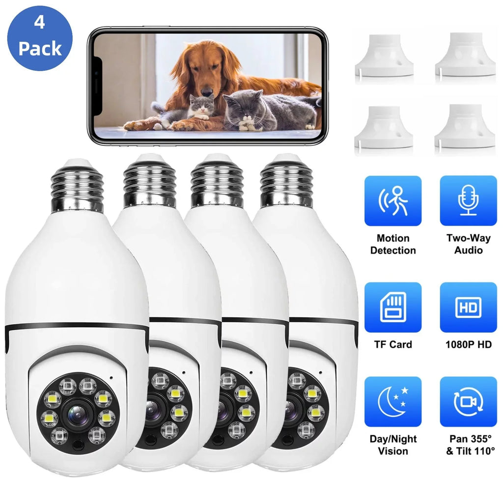 Bulb Camera Security H-Party HD Outdoor, Cameras, Light 2.4G Wide 5G Night Toner Security Pack 360¡ã 1080P Camera, 4 Security, & Cameras Home Security Outdoor Wireless for Wifi Vision Viewing,