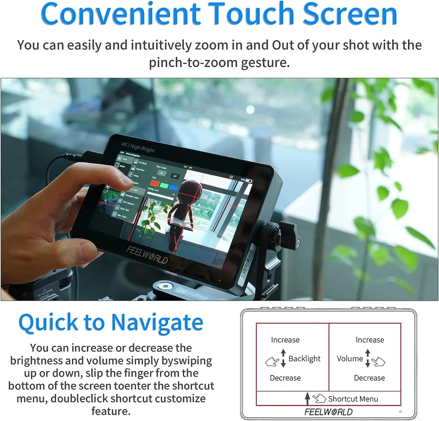 DSLR Touchscreen Camera Pro External FEELWORLD Power Kit F6 3D 5.5 F970 Wireless for Field with 1600nits Install HDMI 4K +Carry +Battery Inch Case LUT FHD 1920x1080 Monitor Transmission