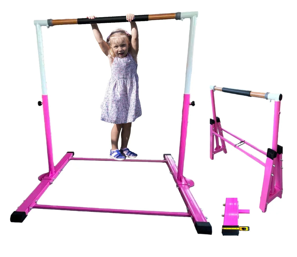 Horizontal Bar Gymnasts Bar and 3 Kids Children/Adults, Bar, Gymnastics Home for to Junior Heavy Duty FT for PINK Height Kip Adjustable Gymnastic Folding, Bar Training Exercise 5 Gym Jungle Expandable