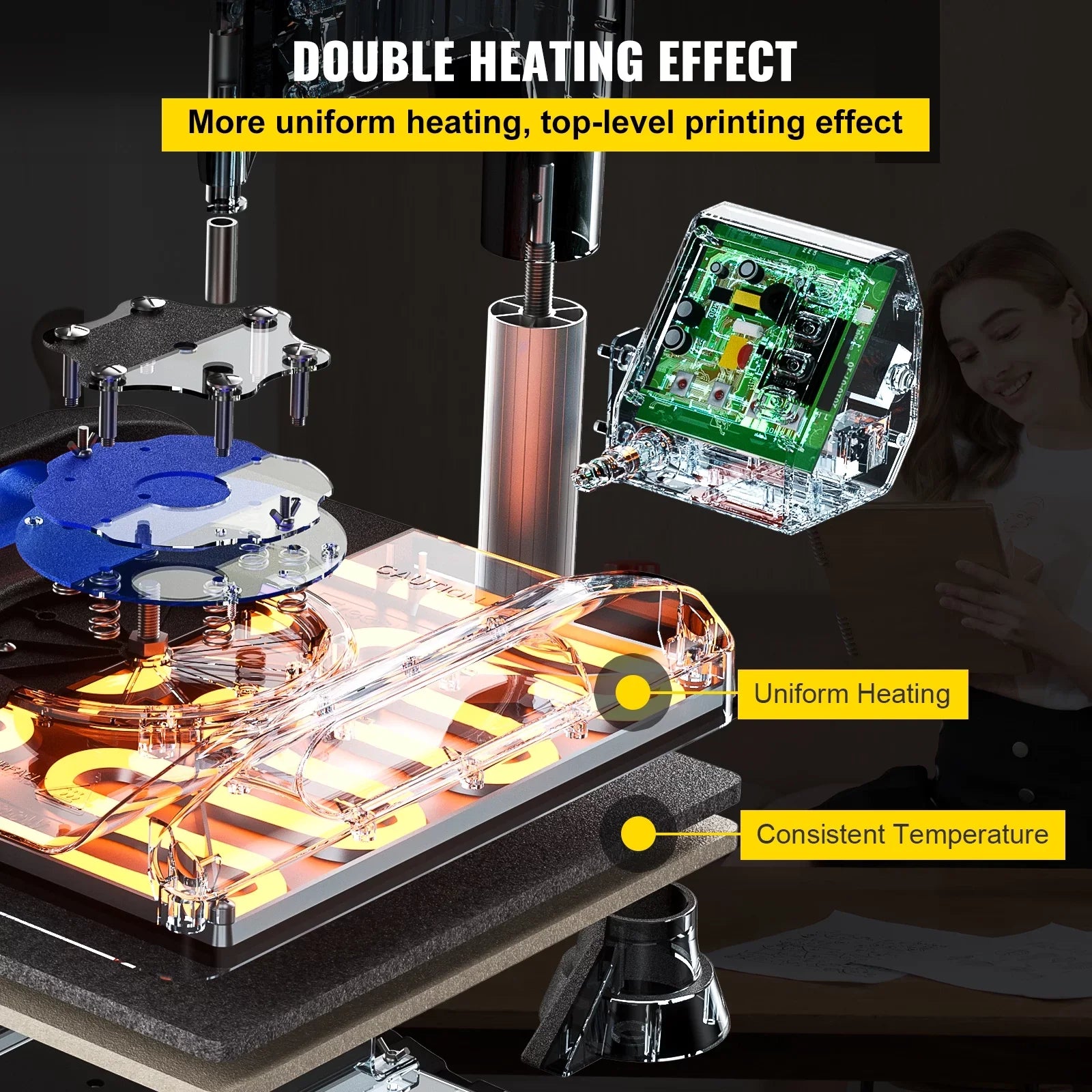 Printer Digital Fast with 15" Vinyl Press Transfer Machine, Pressing Canvas x 12" T-Shirt Surface, Sublimation Heating 360 Blue Anti-Scald Heat Machine, Away BENTISM Pillow, Swing Bag,